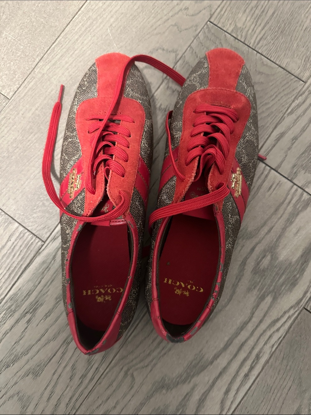 Coach Red Suede-Trim Signature Logo Sneakers